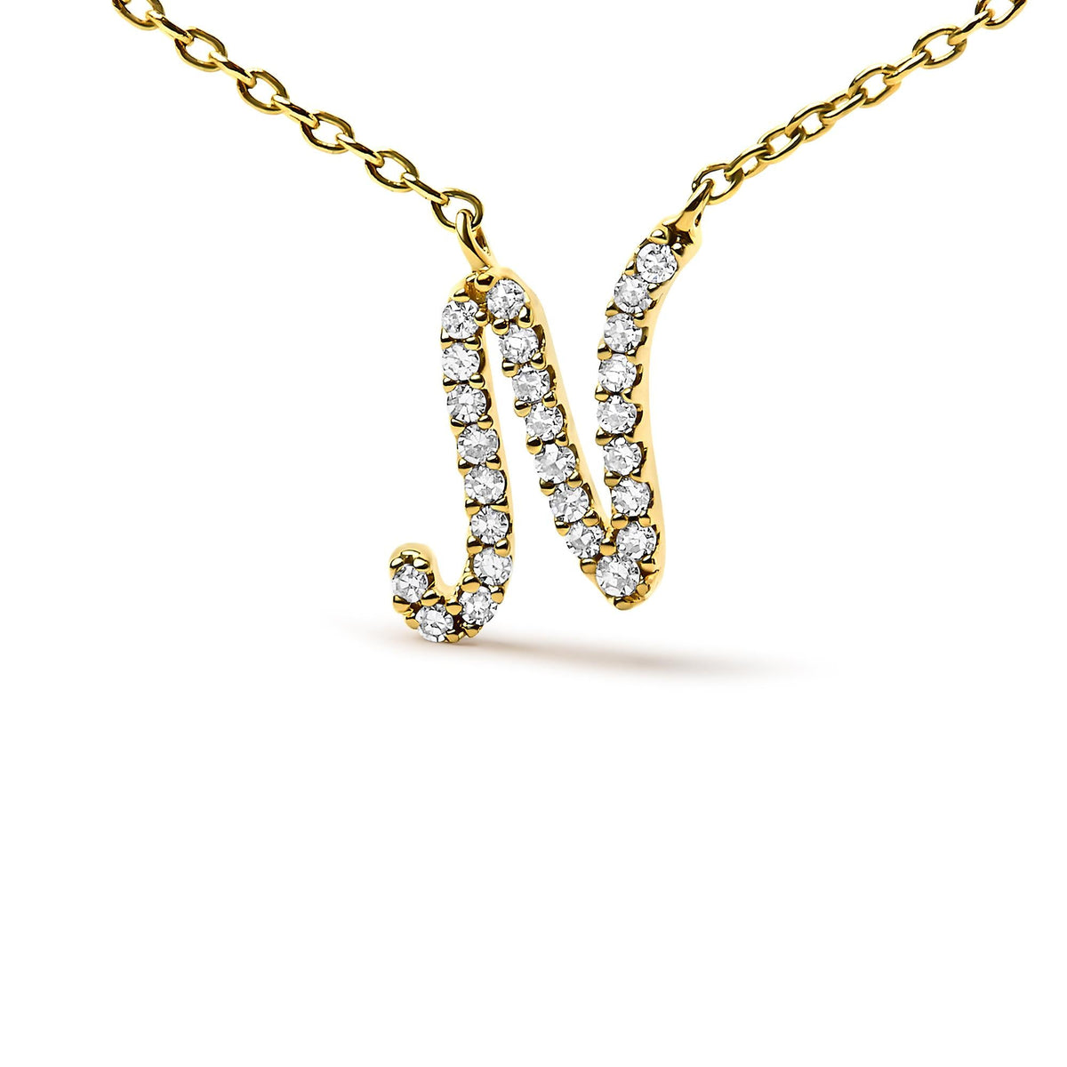 14K Yellow Gold Diamond Accent "A-Z" Initial Script Style Pendant Necklace