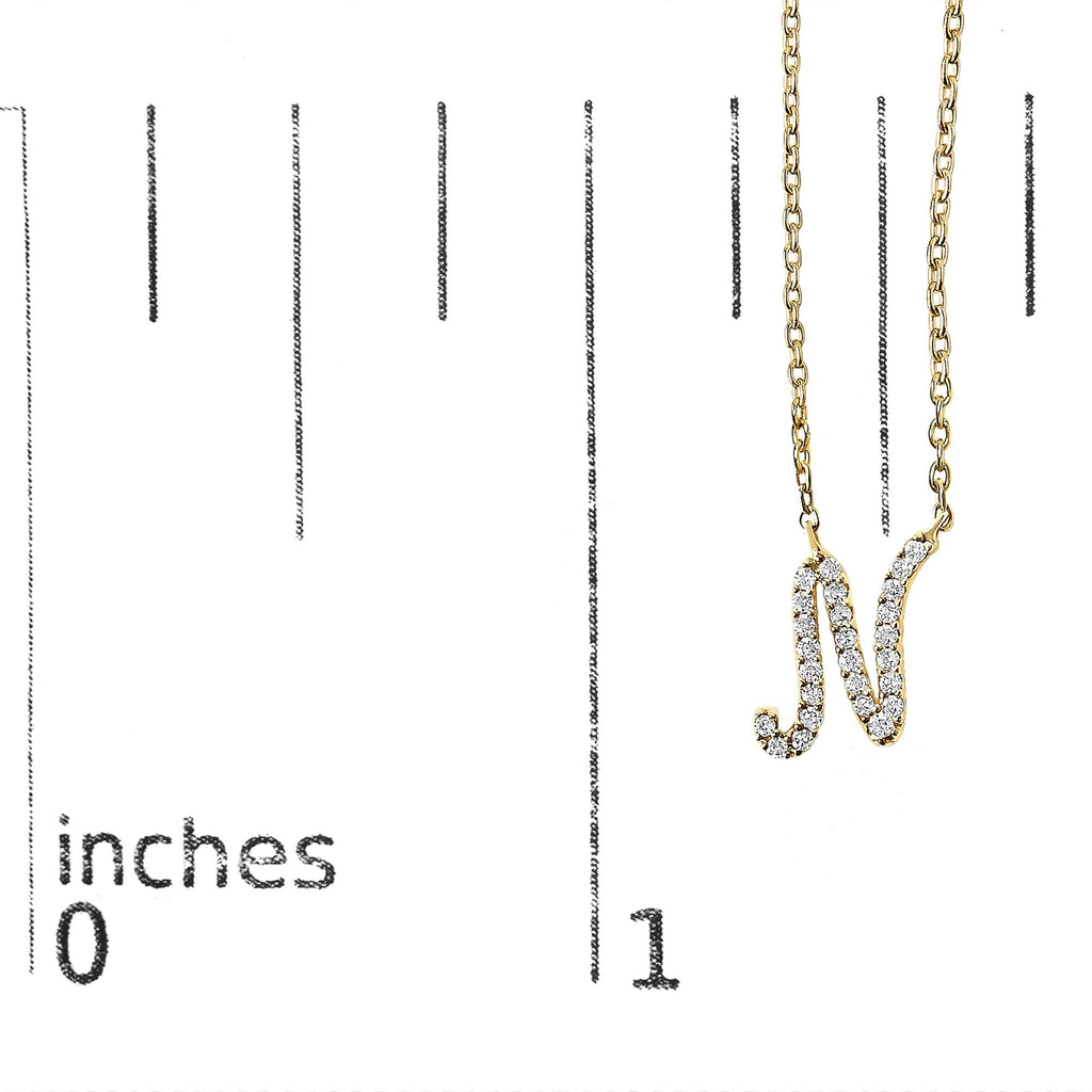 14K Yellow Gold Diamond Accent "A-Z" Initial Script Style Pendant Necklace