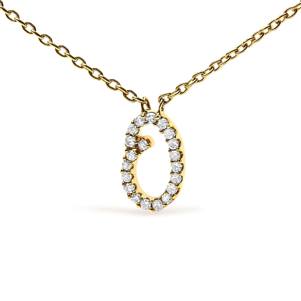 14K Yellow Gold Diamond Accent "A-Z" Initial Script Style Pendant Necklace
