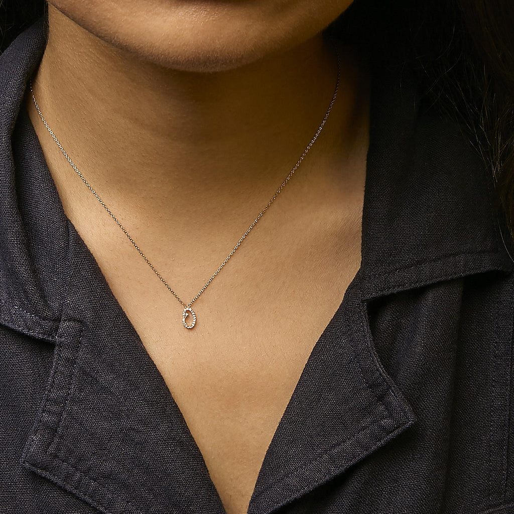 14K Yellow Gold Diamond Accent "A-Z" Initial Script Style Pendant Necklace