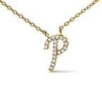 14K Yellow Gold Diamond Accent "A-Z" Initial Script Style Pendant Necklace