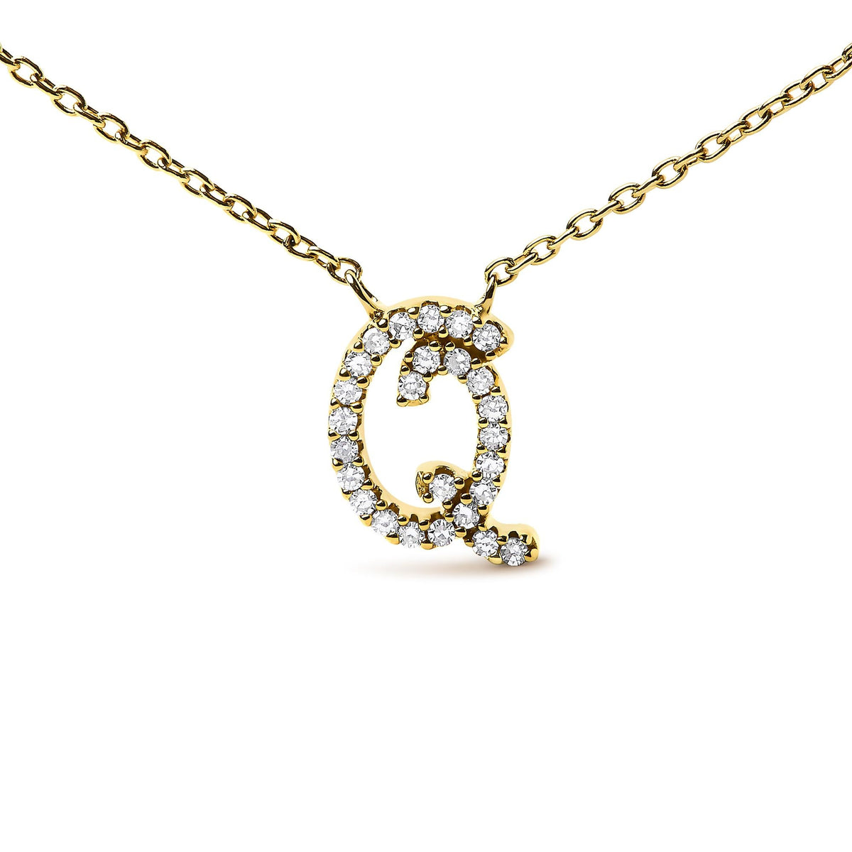 14K Yellow Gold Diamond Accent "A-Z" Initial Script Style Pendant Necklace