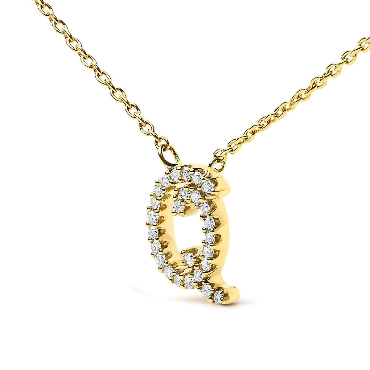 14K Yellow Gold Diamond Accent "A-Z" Initial Script Style Pendant Necklace