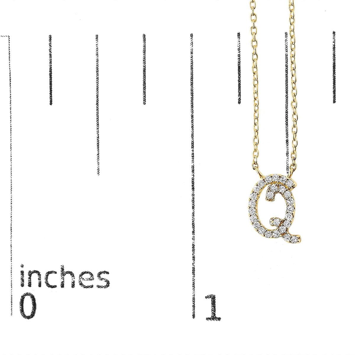 14K Yellow Gold Diamond Accent "A-Z" Initial Script Style Pendant Necklace