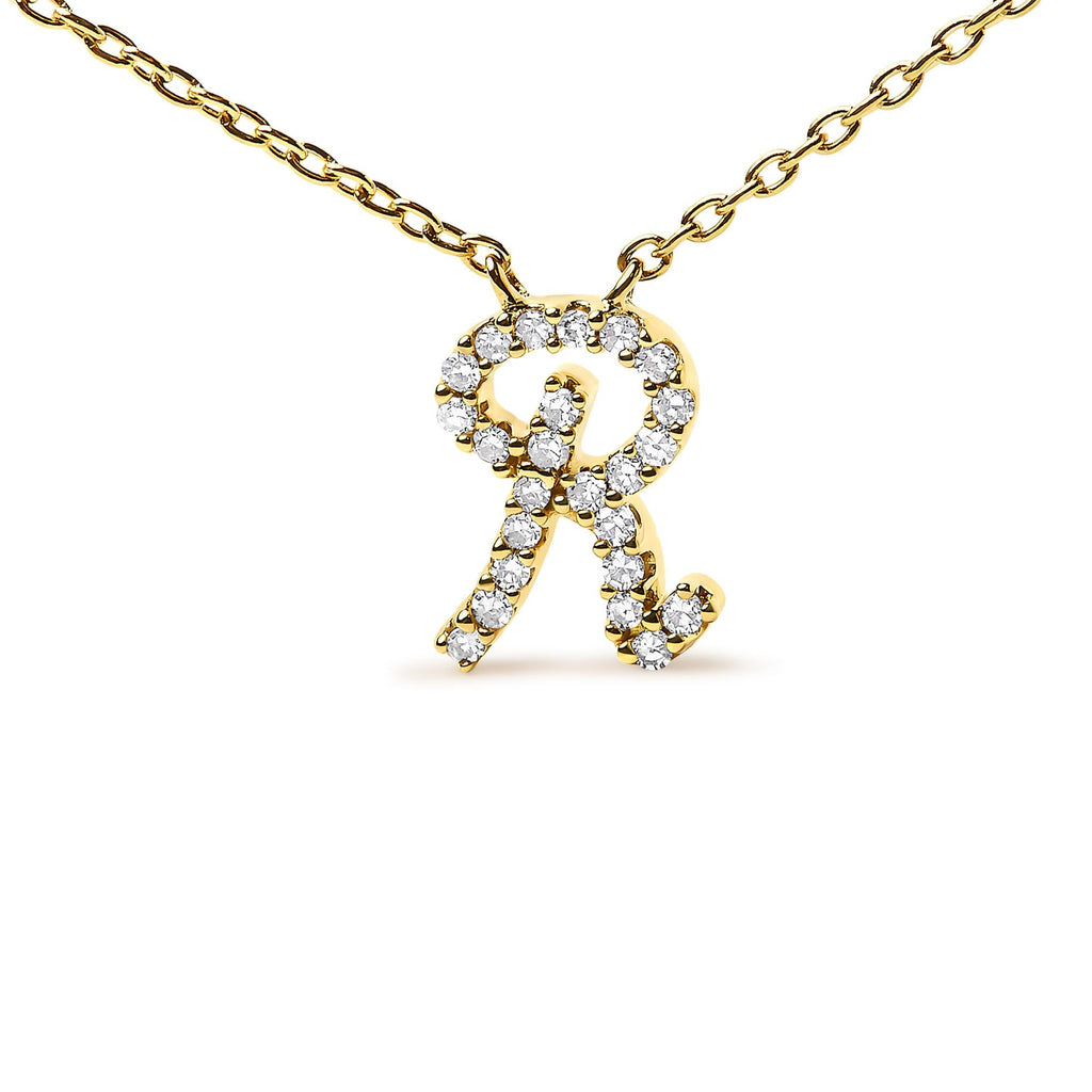 14K Yellow Gold Diamond Accent "A-Z" Initial Script Style Pendant Necklace