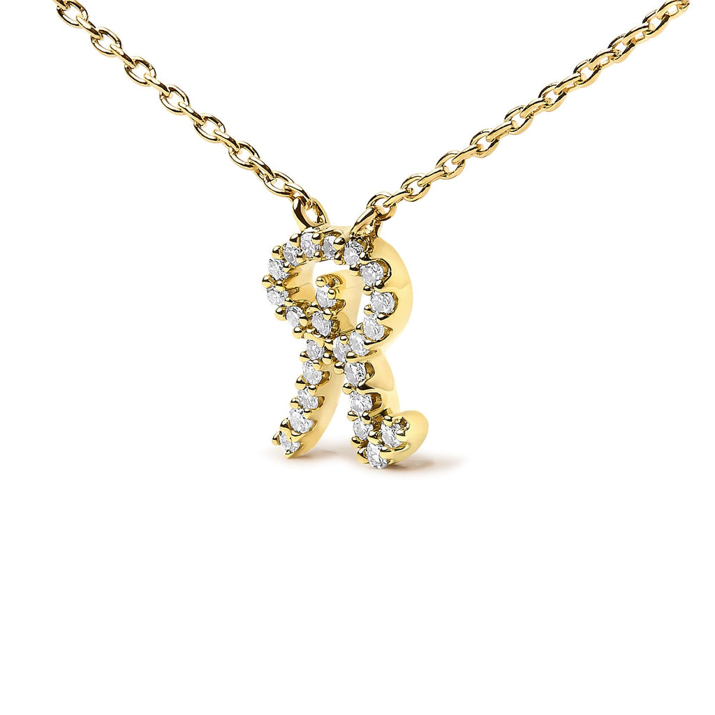 14K Yellow Gold Diamond Accent "A-Z" Initial Script Style Pendant Necklace