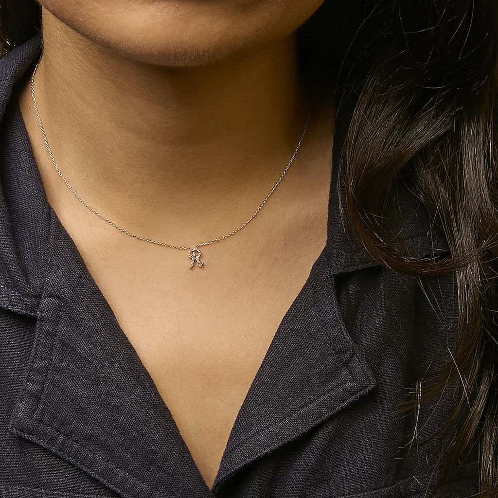 14K Yellow Gold Diamond Accent "A-Z" Initial Script Style Pendant Necklace