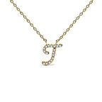 14K Yellow Gold Diamond Accent "A-Z" Initial Script Style Pendant Necklace