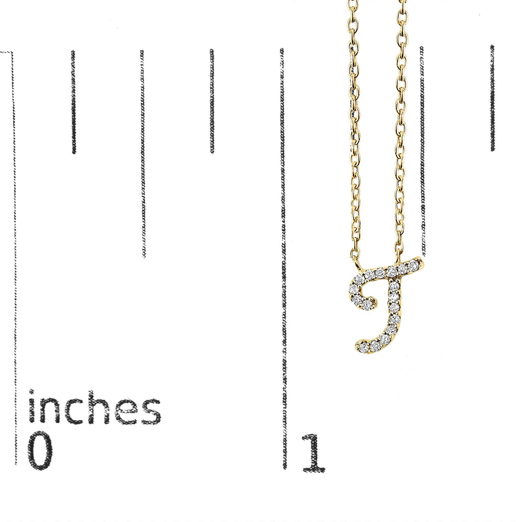 14K Yellow Gold Diamond Accent "A-Z" Initial Script Style Pendant Necklace