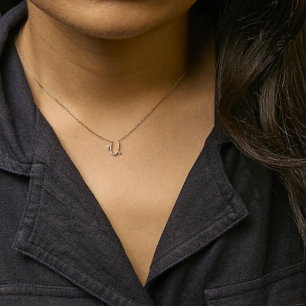 14K Yellow Gold Diamond Accent "A-Z" Initial Script Style Pendant Necklace