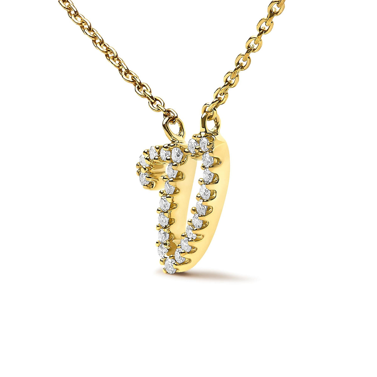 14K Yellow Gold Diamond Accent "A-Z" Initial Script Style Pendant Necklace