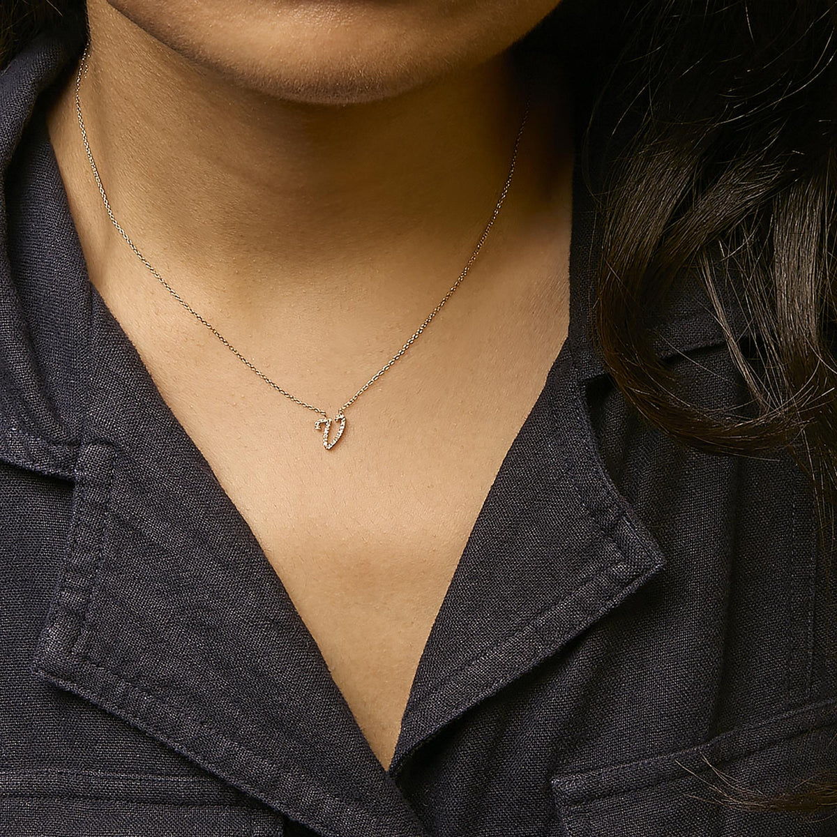 14K Yellow Gold Diamond Accent "A-Z" Initial Script Style Pendant Necklace