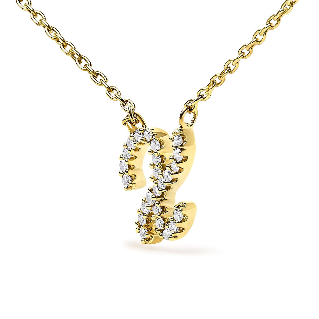 14K Yellow Gold Diamond Accent "A-Z" Initial Script Style Pendant Necklace