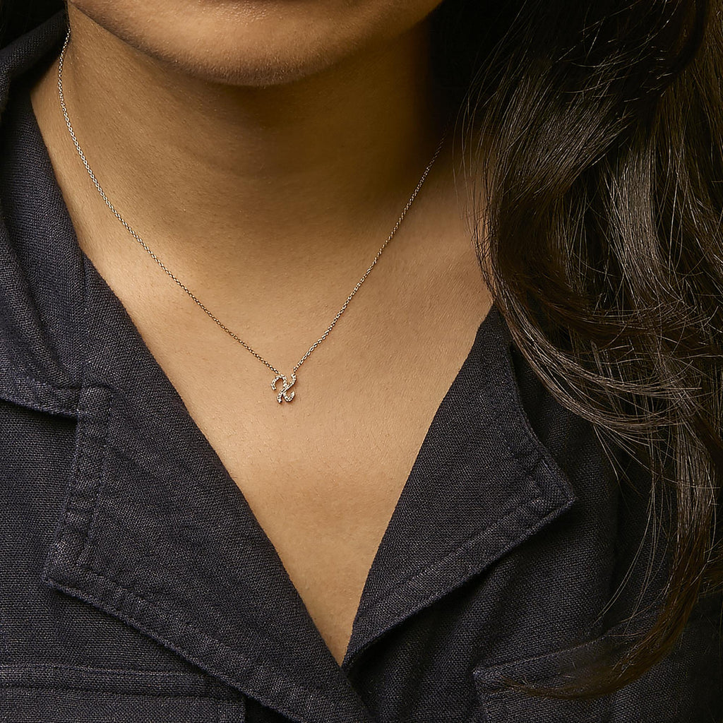 14K Yellow Gold Diamond Accent "A-Z" Initial Script Style Pendant Necklace