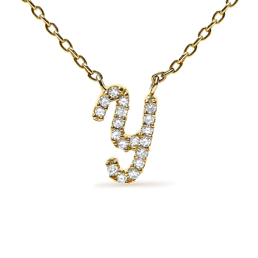 14K Yellow Gold Diamond Accent "A-Z" Initial Script Style Pendant Necklace