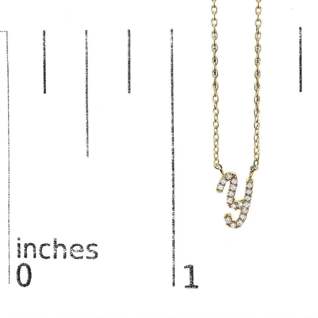 14K Yellow Gold Diamond Accent "A-Z" Initial Script Style Pendant Necklace