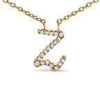 14K Yellow Gold Diamond Accent "A-Z" Initial Script Style Pendant Necklace