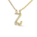 14K Yellow Gold Diamond Accent "A-Z" Initial Script Style Pendant Necklace