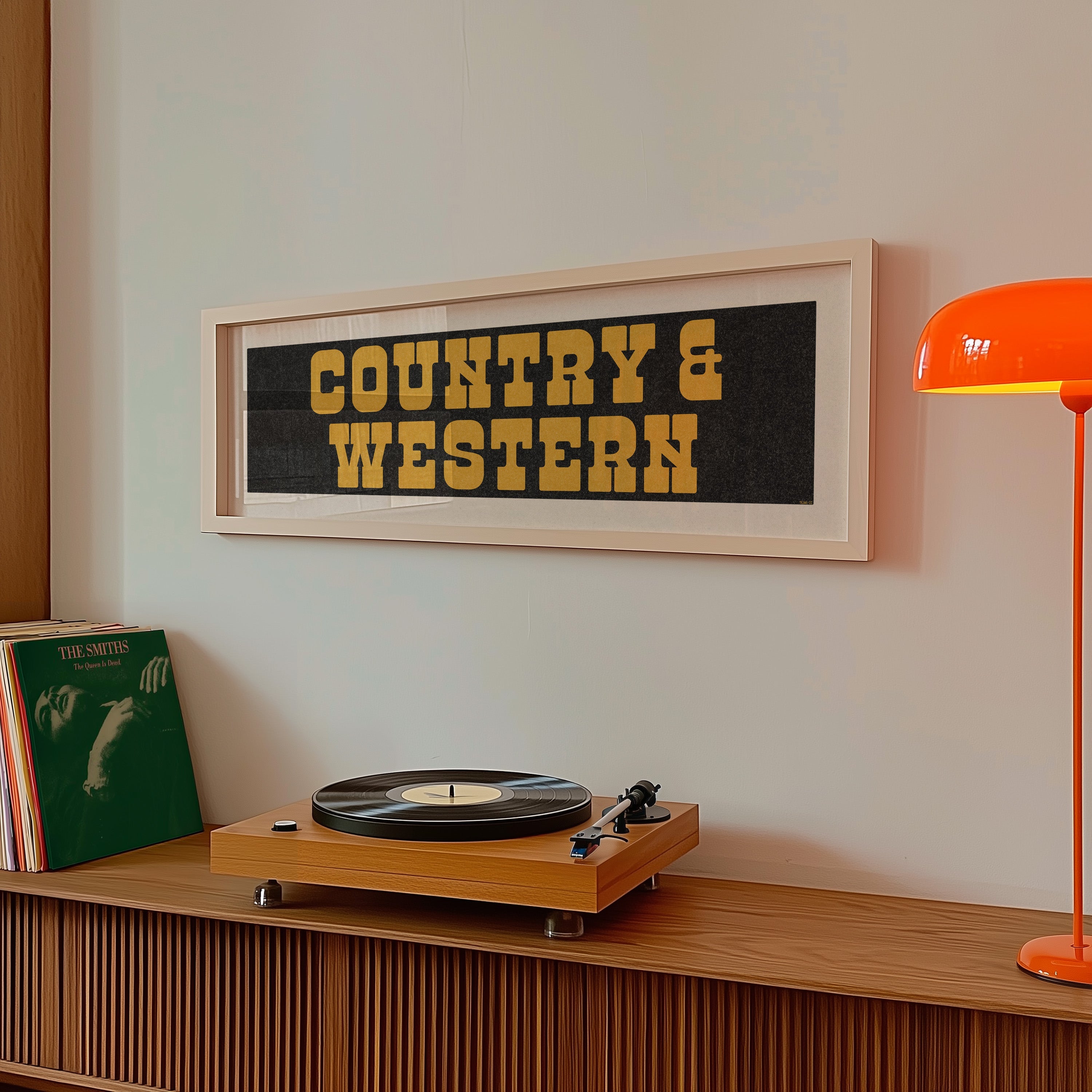 Framed COUNTRY & WESTERN Sign Black & Gold Art Print