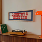 Framed COUNTRY & WESTERN Sign White & Red / Blue Art Print
