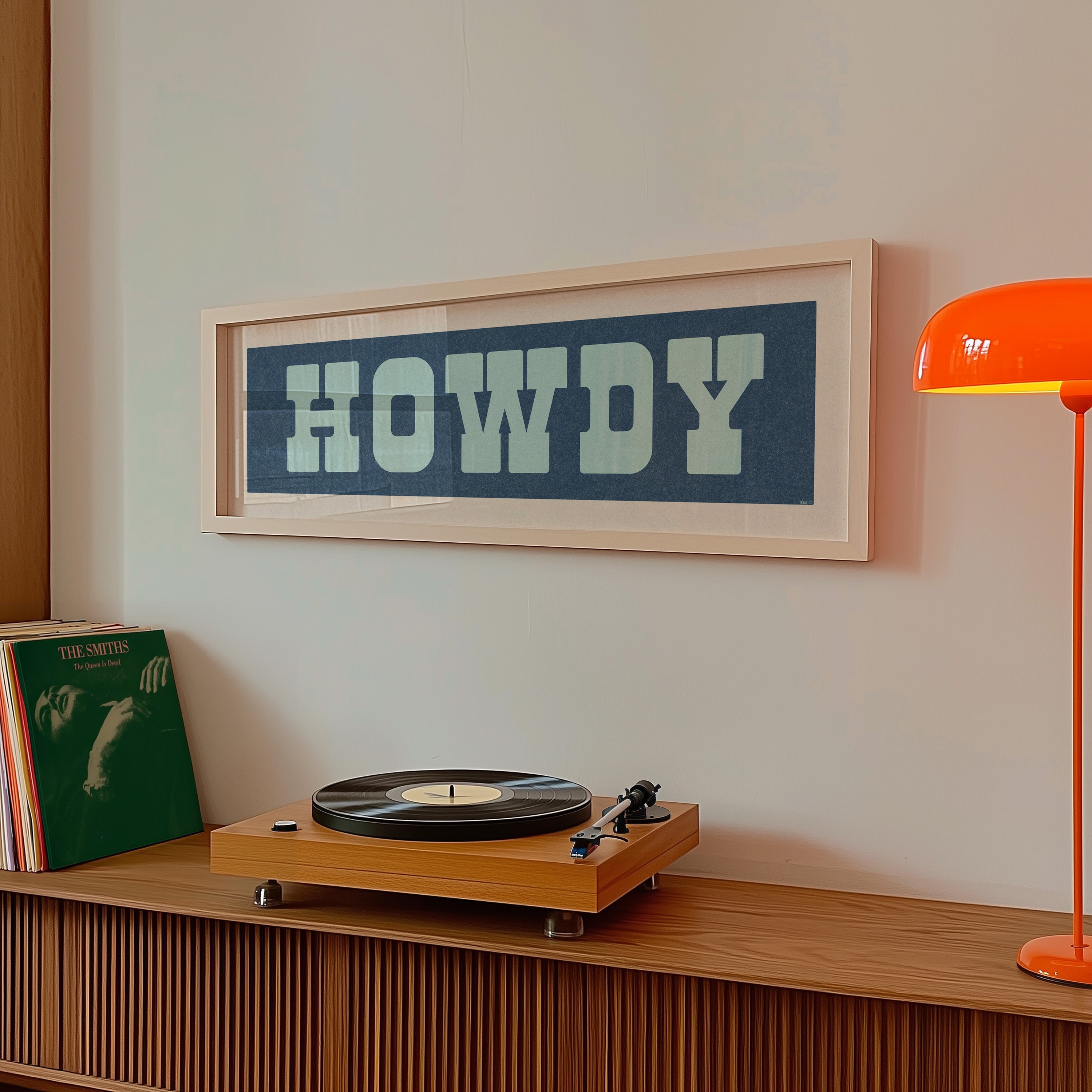 Framed HOWDY Sign Blue & Aqua Art Print