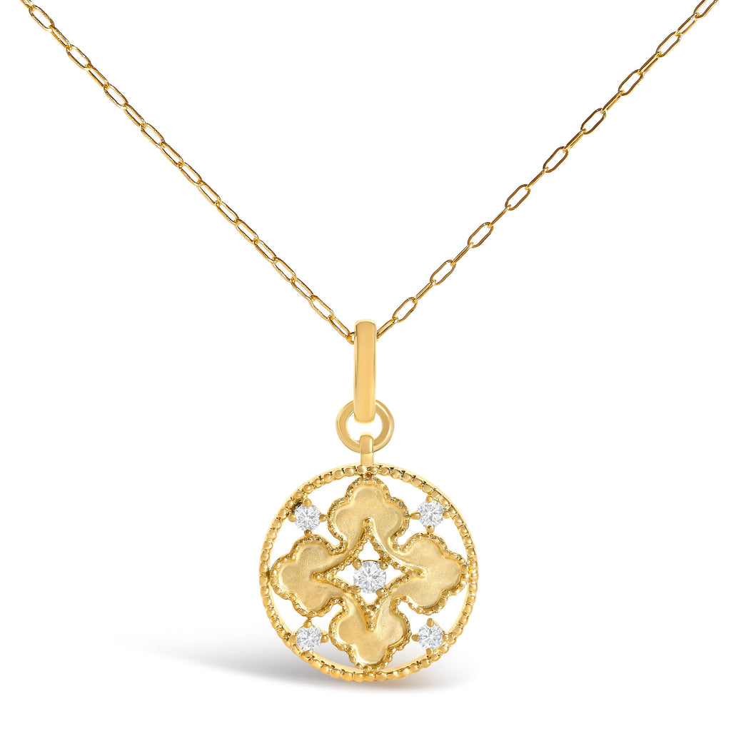 10K Yellow Gold 1/5 Cttw Diamond Openwork Medallion Pendant Necklace