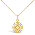 10K Yellow Gold 1/5 Cttw Diamond Openwork Medallion Pendant Necklace