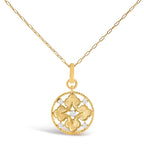 10K Yellow Gold 1/5 Cttw Diamond Openwork Medallion Pendant Necklace