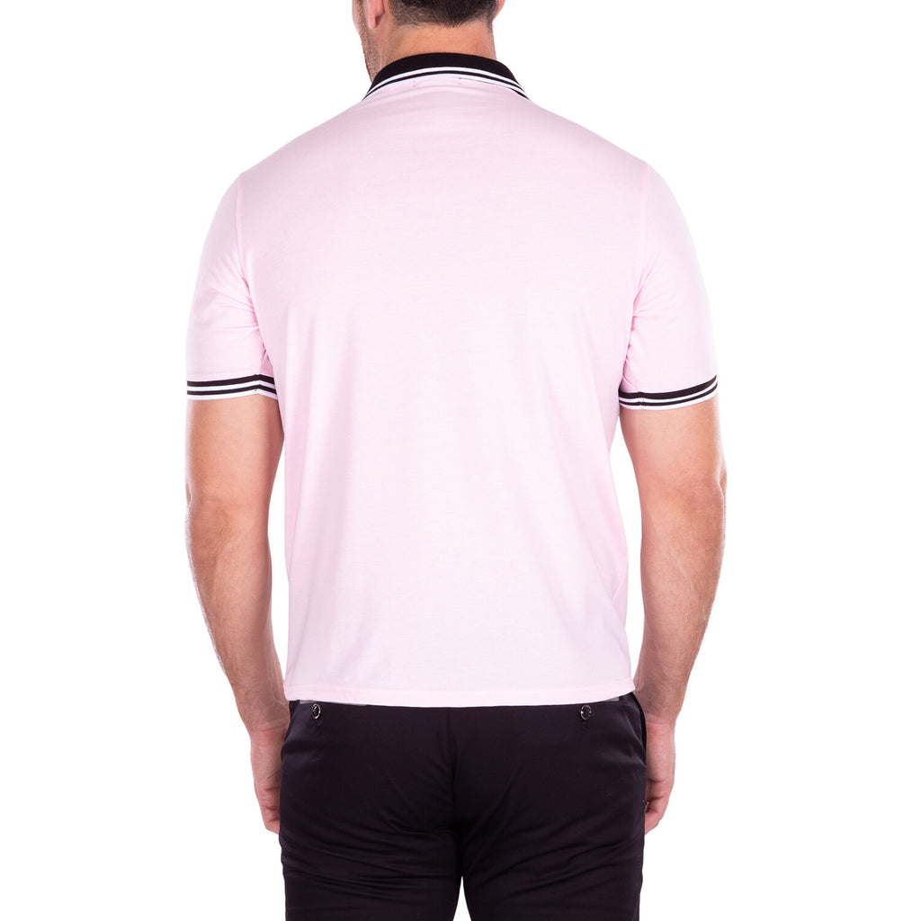Zipper Short Sleeve Polo Shirt // Pink
