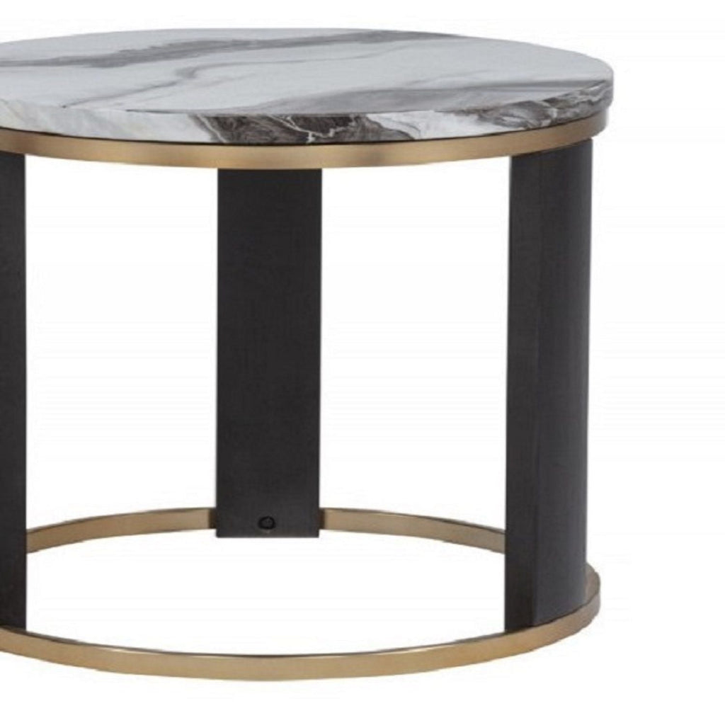 Round End Table - Gold / Brown