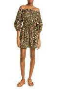 ALC Maya Off the Shoulder Mini Dress Nude Peach Green Multi Size 6