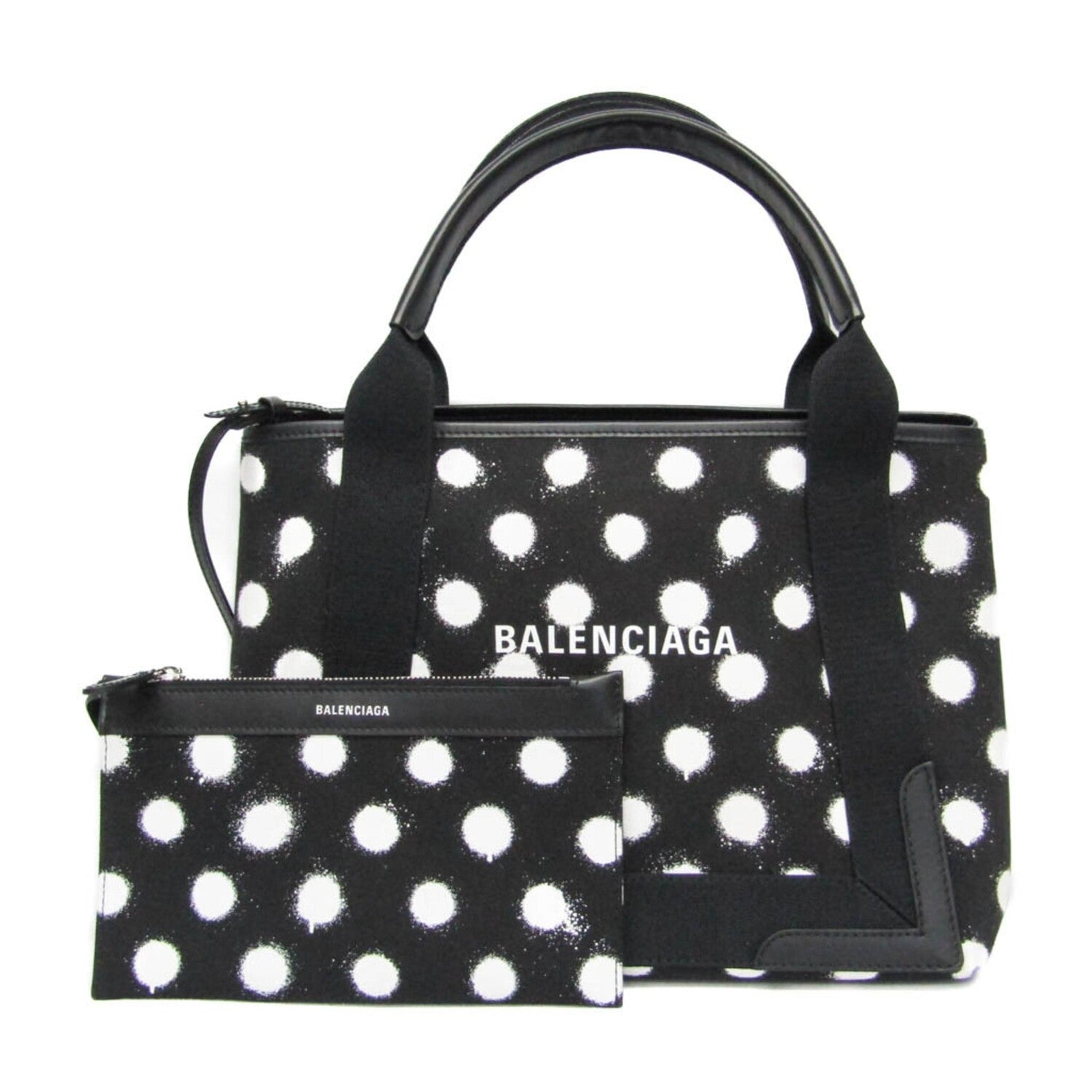 Balenciaga // Canvas + Leather Navy Cabas S Dot Tote // Black + White // Pre-Owned