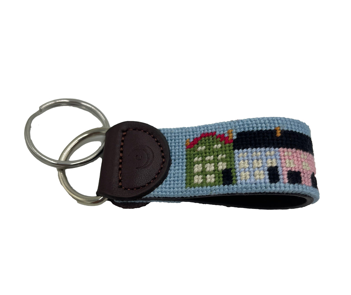 Key Fob - Charleston Rainbow Row Hand-stitched Needlepoint