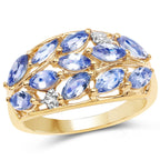 14K Yellow Gold Plated 1.56 Carat Genuine Tanzanite and White Topaz .925 Sterling Silver Ring