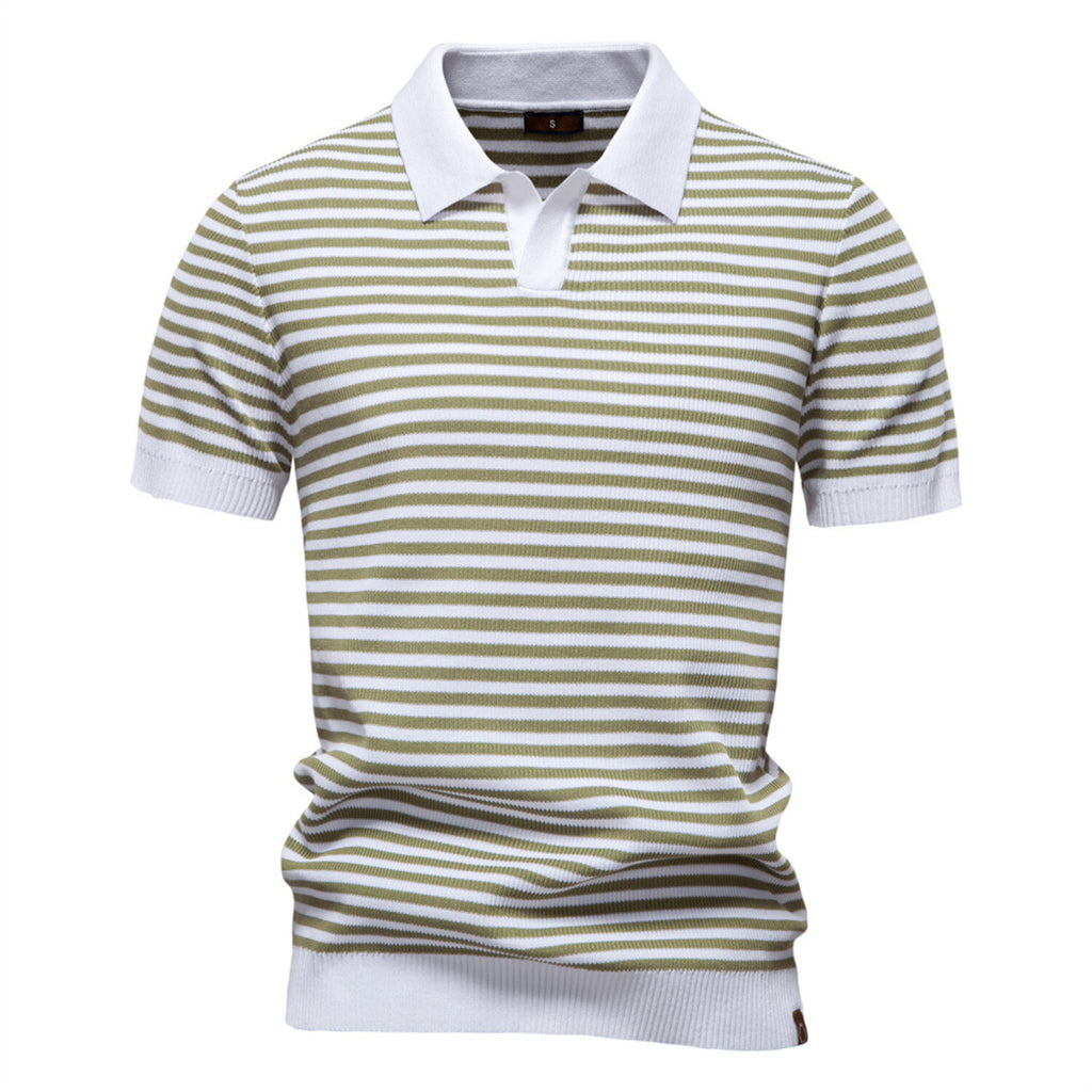 Horizontal Striped Polo Shirt // Light Green