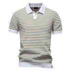 Horizontal Striped Polo Shirt // Light Green
