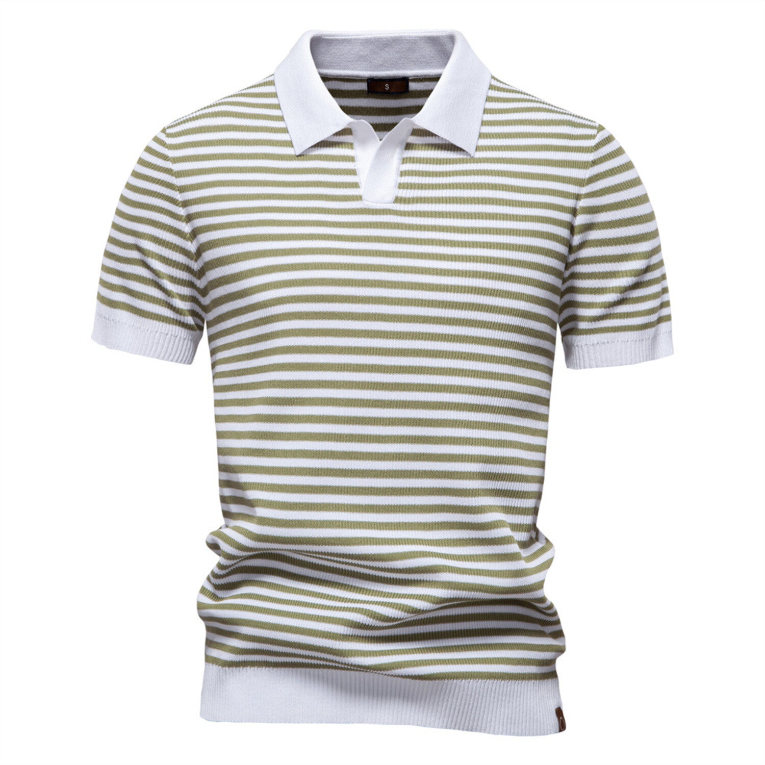 Horizontal Striped Polo Shirt // Light Green
