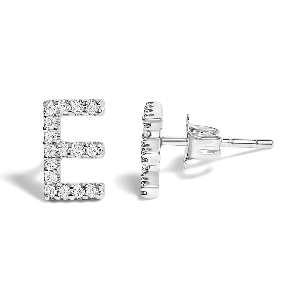 10K White Gold 1/10 Cttw Diamond Initial “A” to "Z" Stud Earring