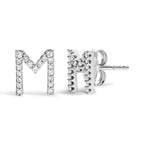 10K White Gold 1/10 Cttw Diamond Initial “A” to "Z" Stud Earring