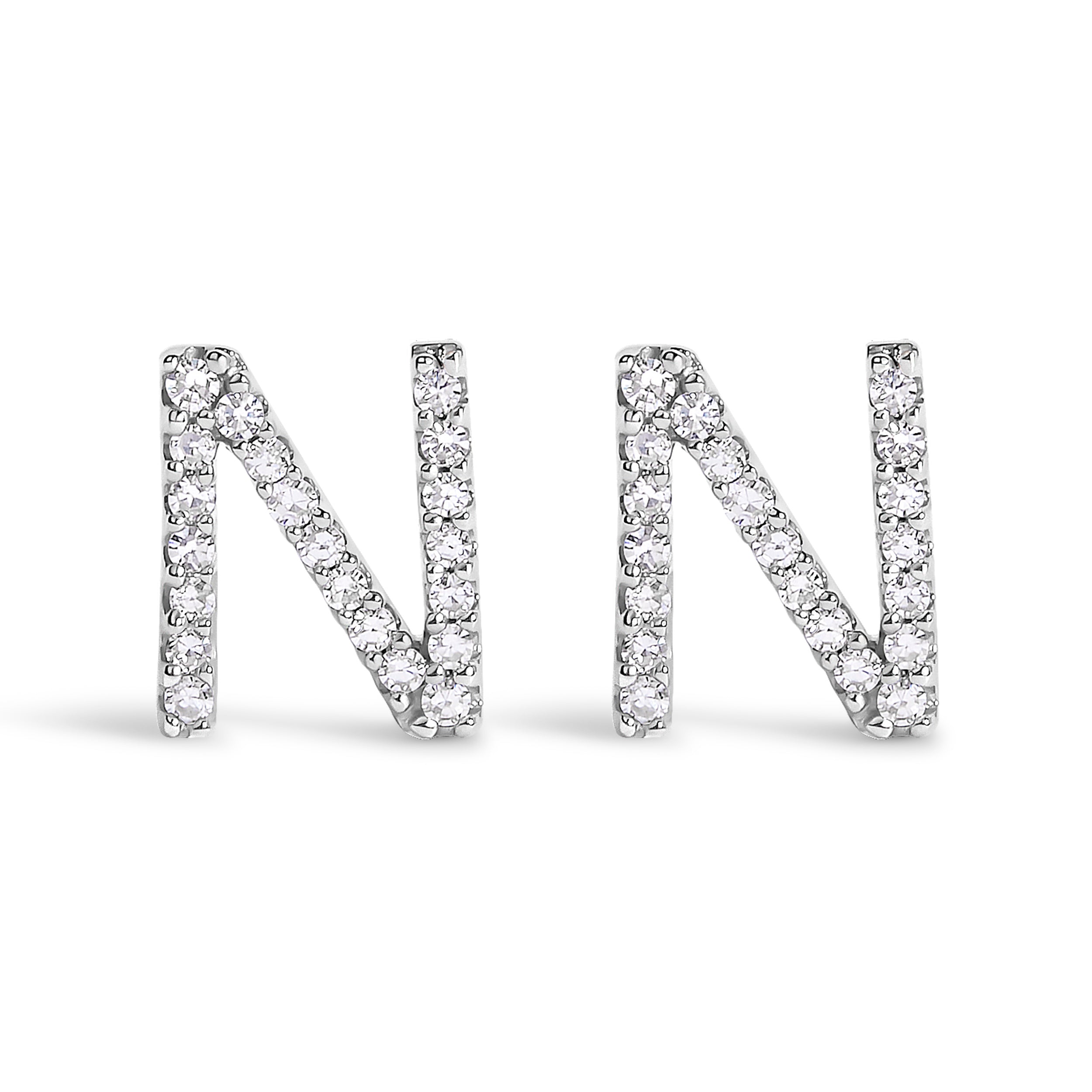 10K White Gold 1/10 Cttw Diamond Initial â€œAâ€ Stud Earring