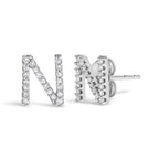 10K White Gold 1/10 Cttw Diamond Initial “A” to "Z" Stud Earring