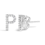 10K White Gold 1/10 Cttw Diamond Initial “A” to "Z" Stud Earring