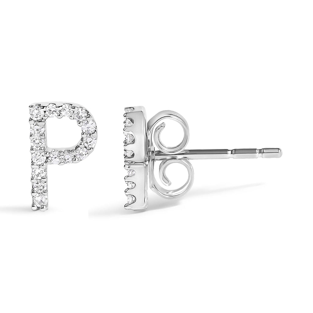 10K White Gold 1/10 Cttw Diamond Initial “A” to "Z" Stud Earring