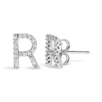 10K White Gold 1/10 Cttw Diamond Initial “A” to "Z" Stud Earring