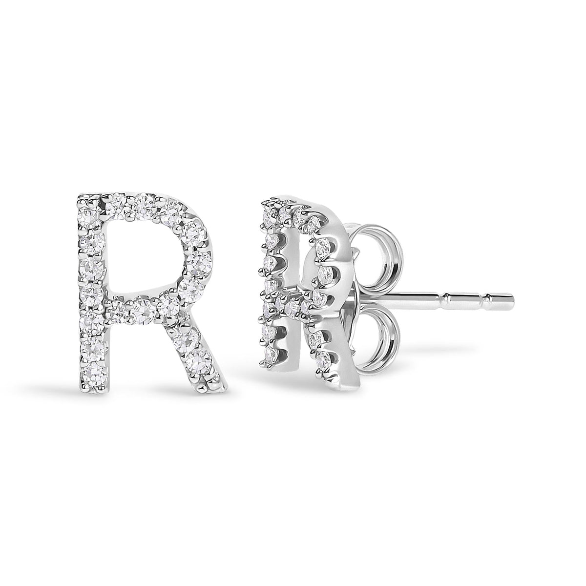 10K White Gold 1/10 Cttw Diamond Initial “A” to "Z" Stud Earring