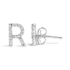 10K White Gold 1/10 Cttw Diamond Initial “A” to "Z" Stud Earring