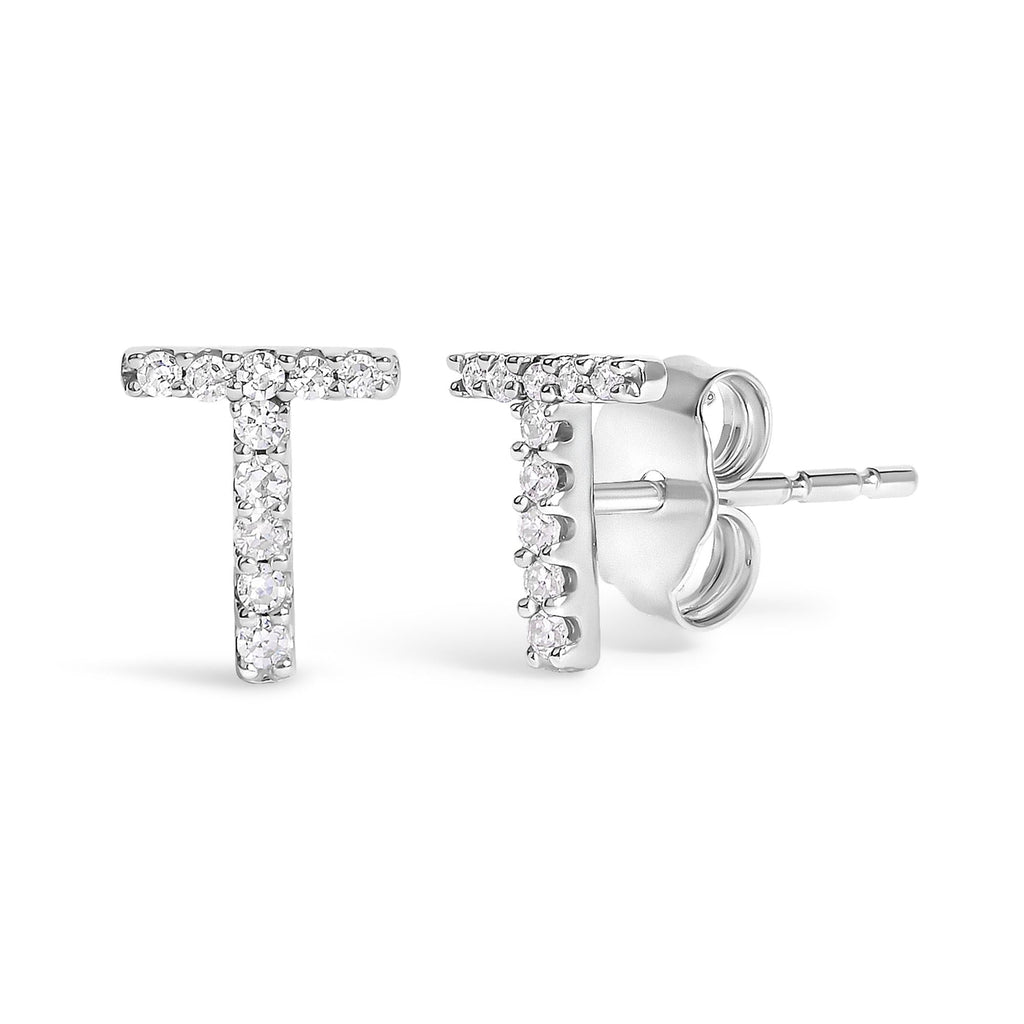 10K White Gold 1/10 Cttw Diamond Initial “A” to "Z" Stud Earring