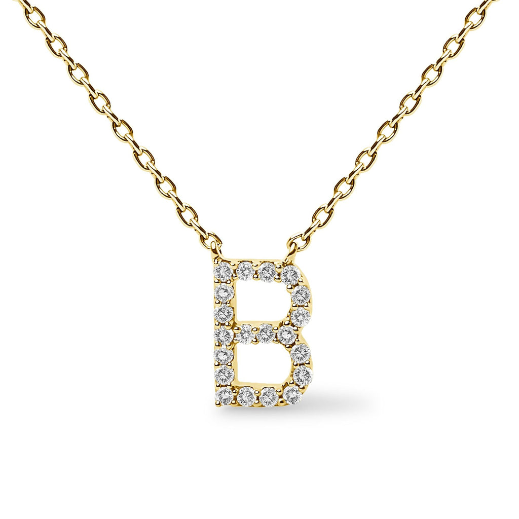 10K Yellow Gold Diamond Accent "A-Z" Block Initial Pendant Necklace