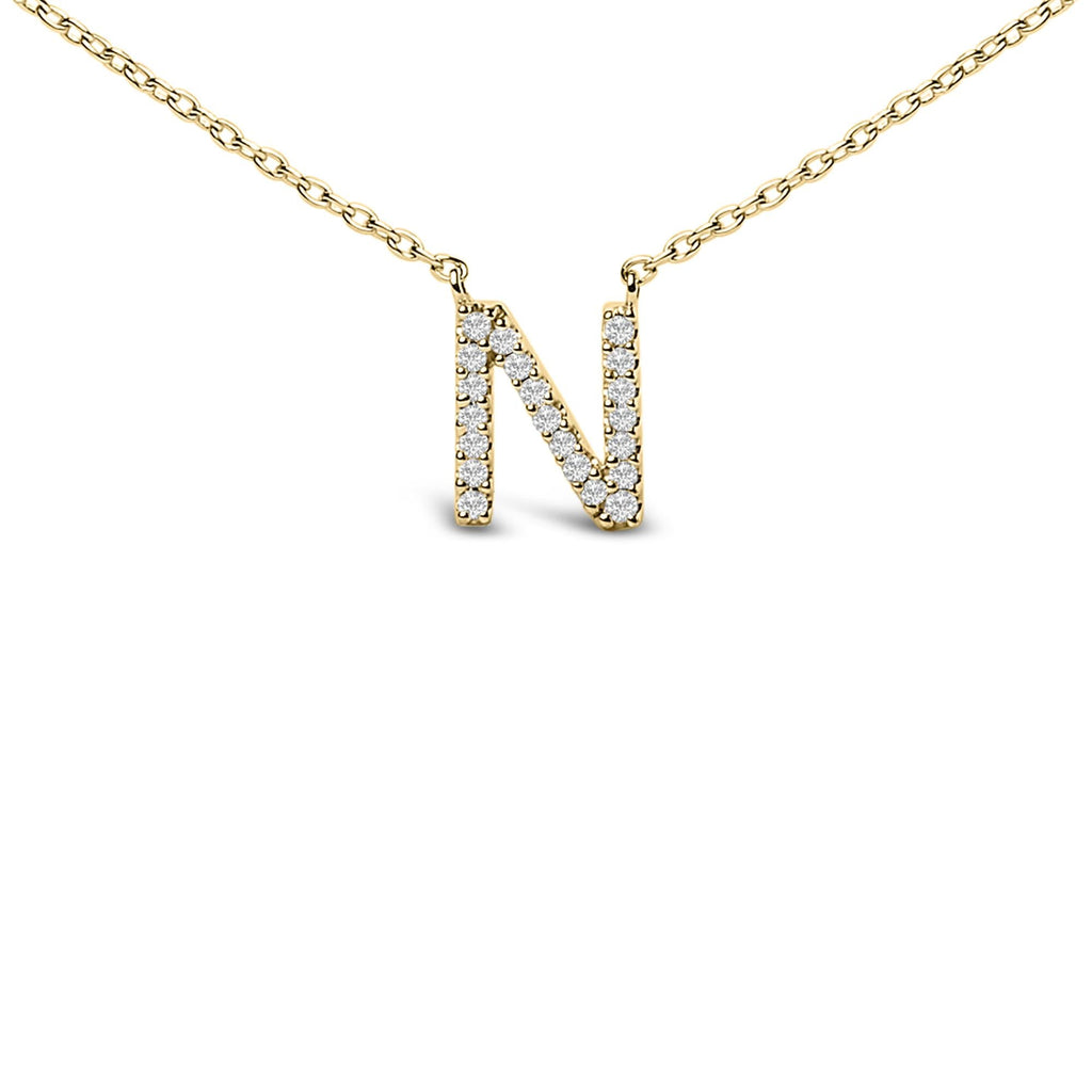 10K Yellow Gold Diamond Accent "A-Z" Block Initial Pendant Necklace