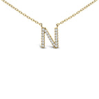 10K Yellow Gold Diamond Accent "A-Z" Block Initial Pendant Necklace
